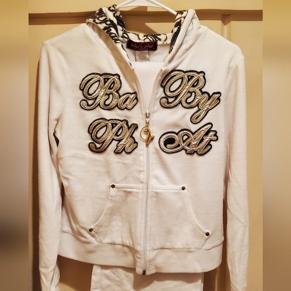 Baby Phat White/Blue Hooded Top And Pants with Gold Accents - Picture 2 of 6